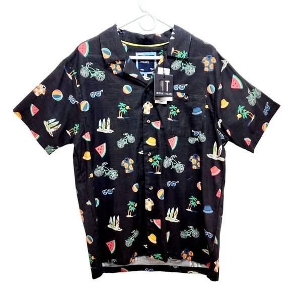 Mens Reverse Threads Short Sleeve Button-Up Shirt With Tropical Print Size L - Picture 9 of 11